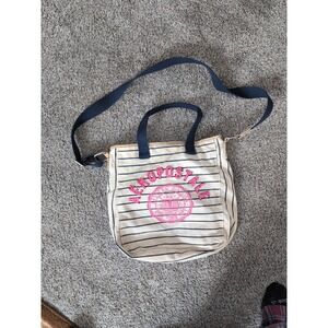 Aeropostale Mens Canvas Striped Tote Crossbody Bag Cream Navy Blue Pink 2011